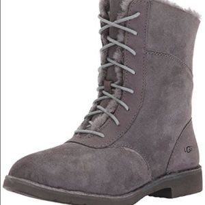 UGG - Daney - Suede Soft Combat Boot - Charcoal - 7.5